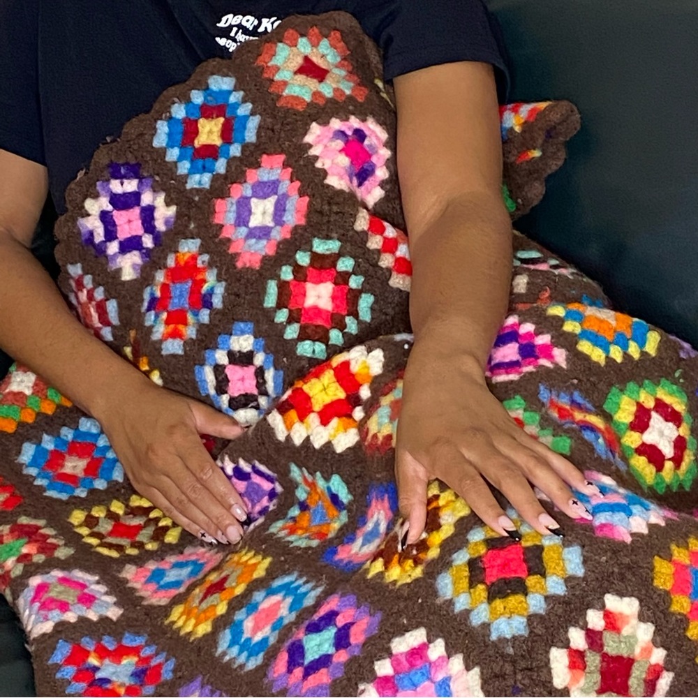 Knit Multi-color Crochet Quilt - Picture 2 of 7